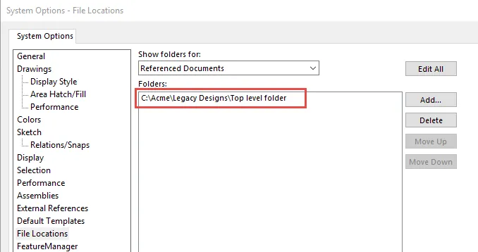 CAD to PDM add path to top level folder